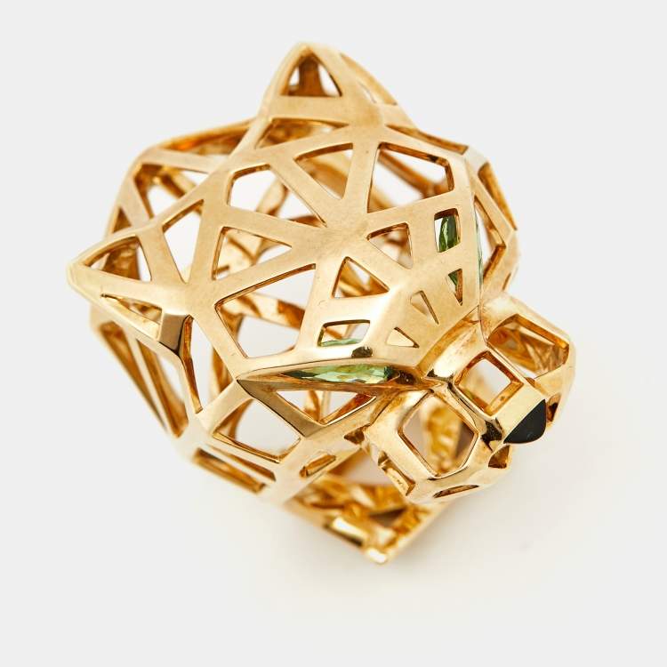 Pre Owned Cartier Panthere De Cartier Multi Gemstones 18k Yellow Gold Ring Size 52