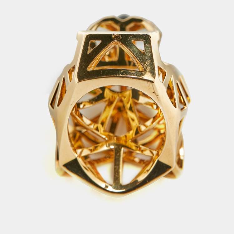 Pre Owned Cartier Panthere De Cartier Multi Gemstones 18k Yellow Gold Ring Size 52
