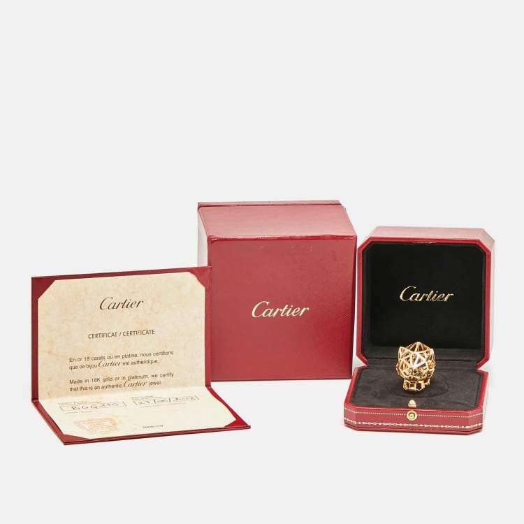 Pre Owned Cartier Panthere De Cartier Multi Gemstones 18k Yellow Gold Ring Size 52