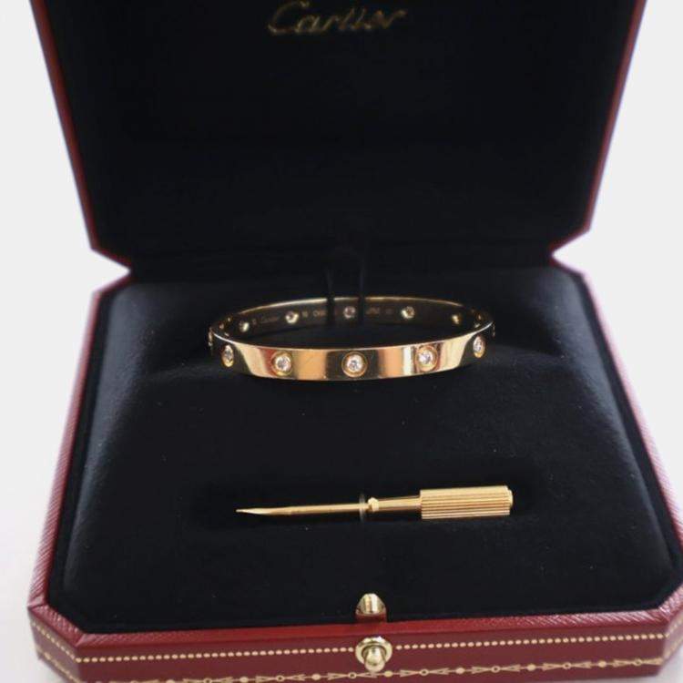Pre Owned Cartier Classic Model 10 Diamond Love Bracelet Sz 16