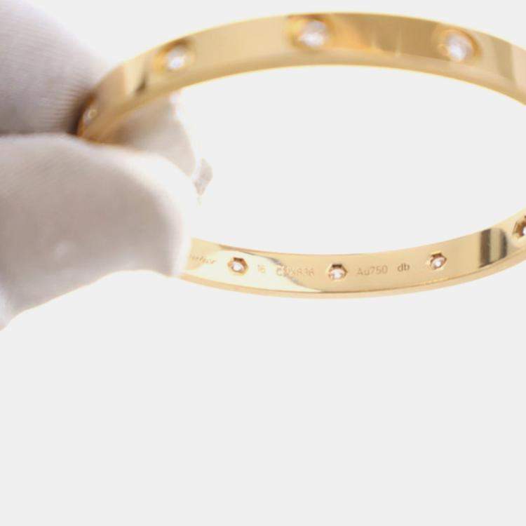 Pre Owned Cartier Classic Model 10 Diamond Love Bracelet Sz 16