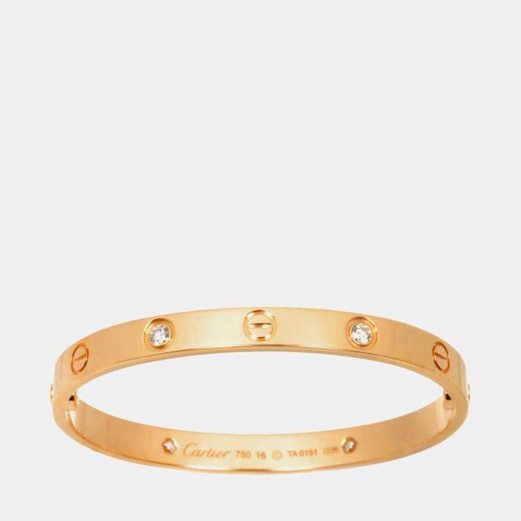 Pre Owned Cartier Love 18K Pink Gold 4 Diamonds Bracelet Size 16