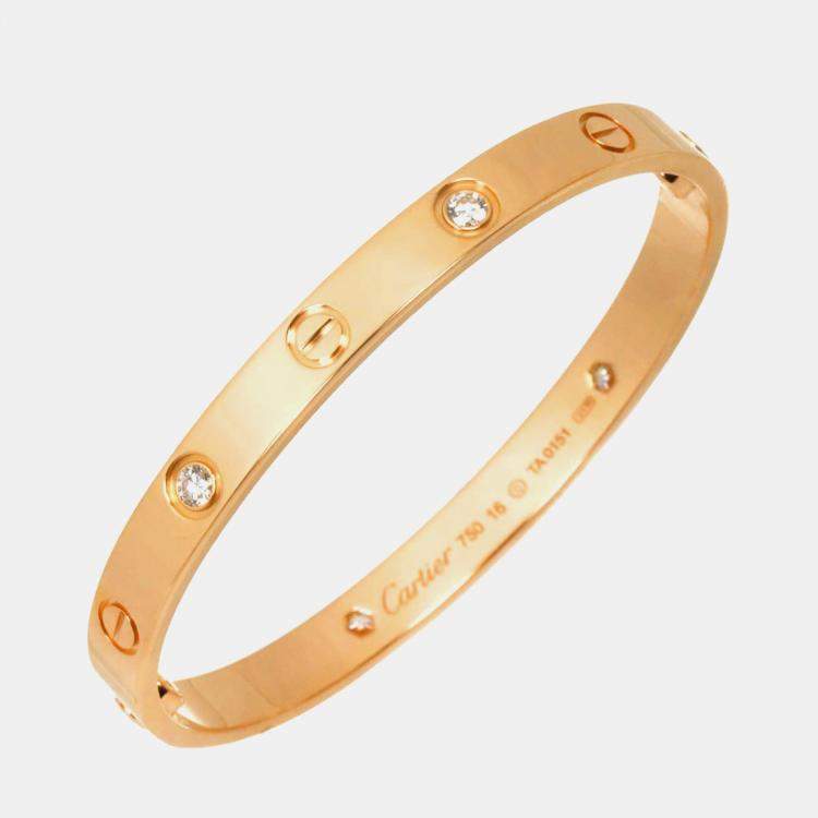 Pre Owned Cartier Love 18K Pink Gold 4 Diamonds Bracelet Size 16