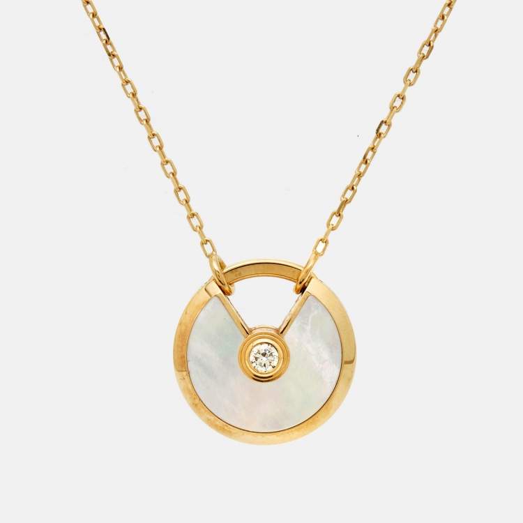 Pre Owned Cartier Amulette De Cartier Mother of Pearl Diamond 18k Yellow Gold Small Model Necklace