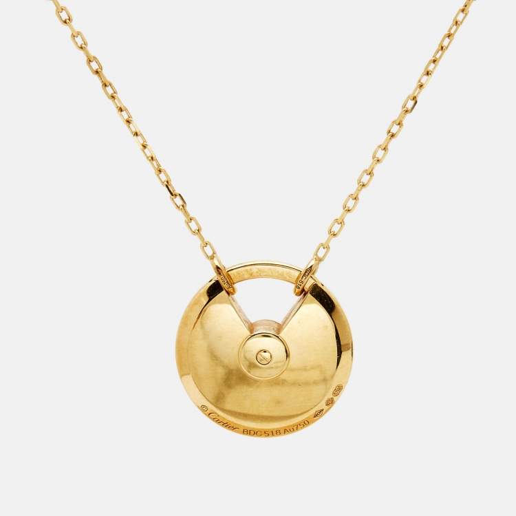 Pre Owned Cartier Amulette De Cartier Mother of Pearl Diamond 18k Yellow Gold Small Model Necklace