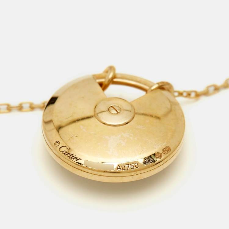 Pre Owned Cartier Amulette De Cartier Mother of Pearl Diamond 18k Yellow Gold Small Model Necklace