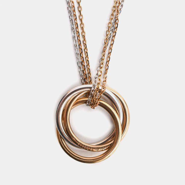 Pre Owned Cartier Trinity 18K Yellow, Rose, White Gold and Diamond Pendant Necklace