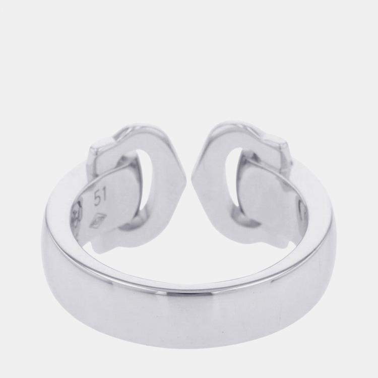 Pre Owned Cartier Double C De Cartier 18K White Gold and Diamond Band Ring EU 51