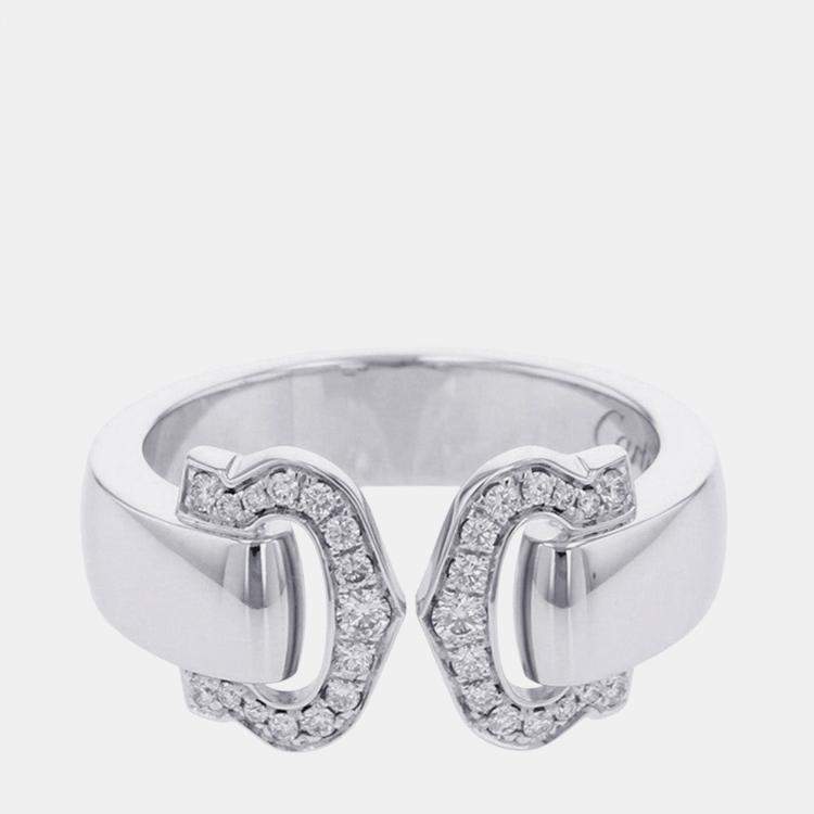 Pre Owned Cartier Double C De Cartier 18K White Gold and Diamond Band Ring EU 51