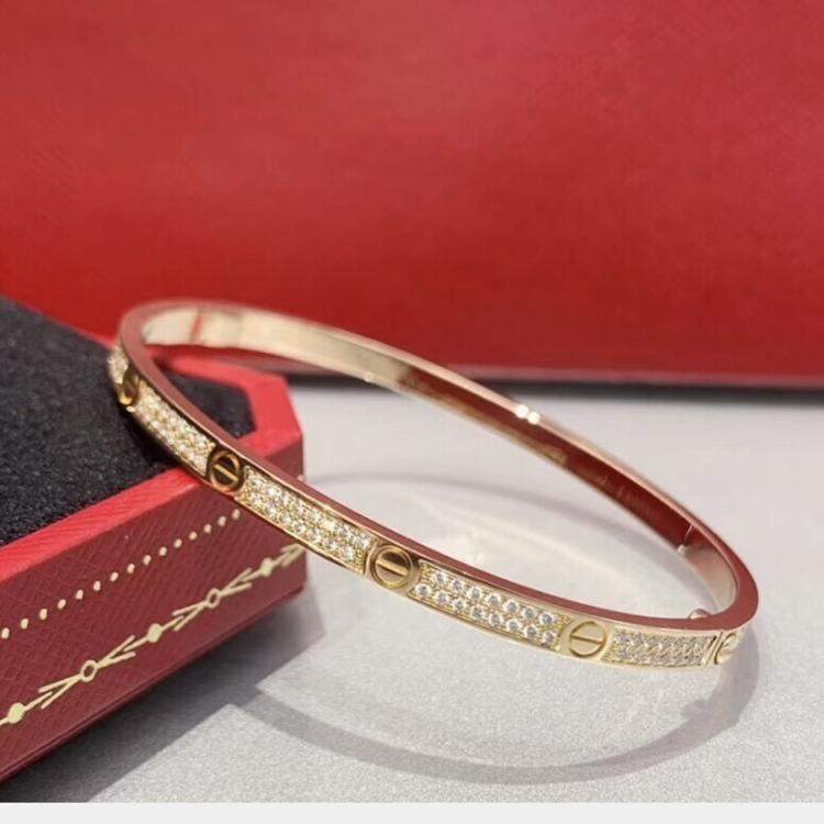 Pre Owned Cartier Love Narrow Bracelet 18K Rose Gold Diamond Set size 18