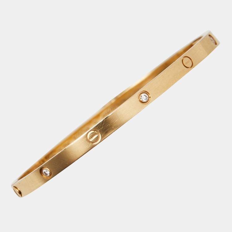 Pre Owned Cartier Love 6 Diamonds 18k Yellow Gold Small Model Bracelet 16