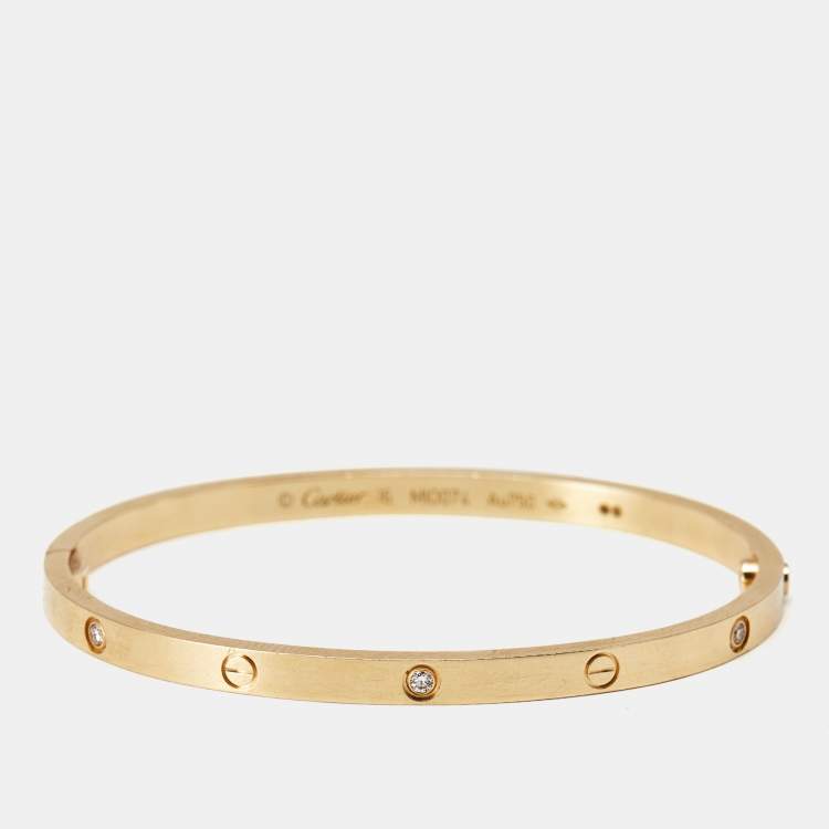 Pre Owned Cartier Love 6 Diamonds 18k Yellow Gold Small Model Bracelet 16