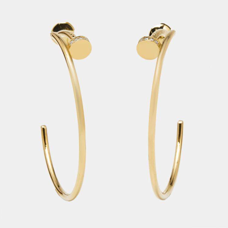 Pre Owned Cartier Diamond Juste Un Clou Diamonds 18k Yellow Gold Hoop Earrings