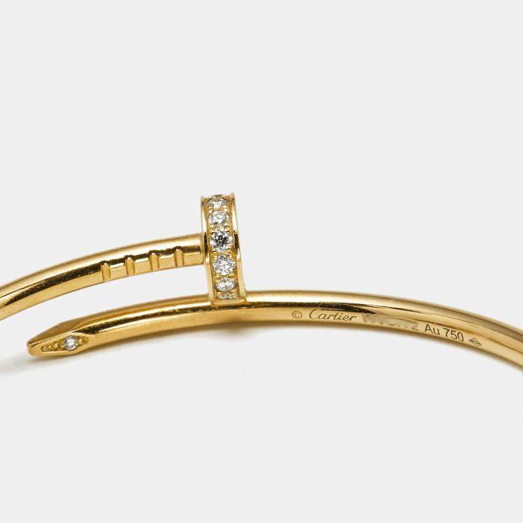 Pre Owned Cartier Diamond Juste Un Clou Diamonds 18k Yellow Gold Hoop Earrings