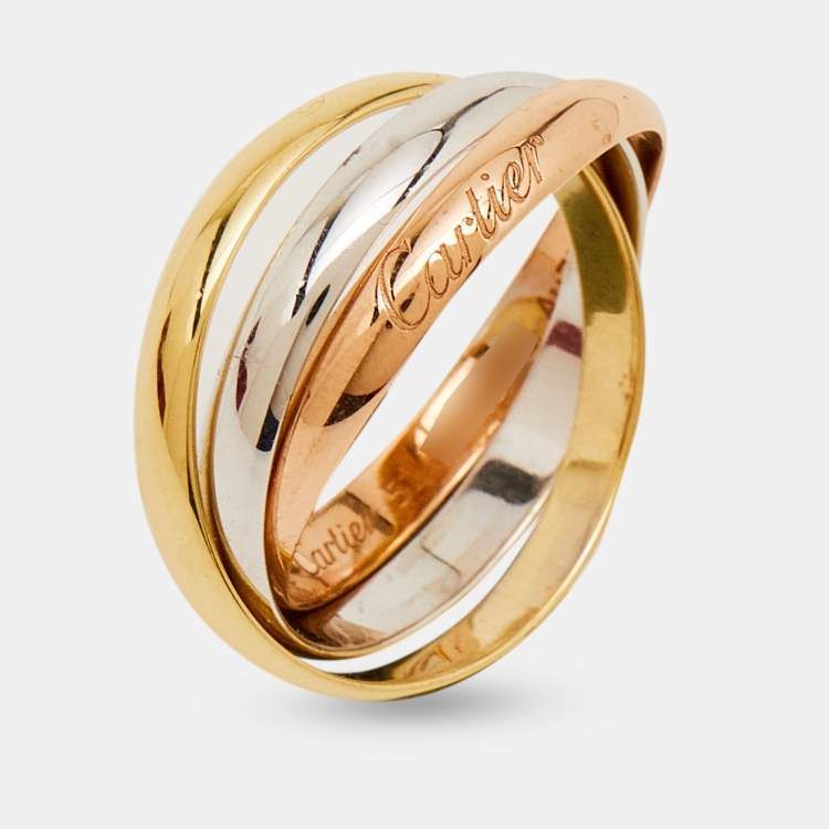 Pre Owned Cartier Trinity 18k Three Tone Gold Ring Small Model Size 51