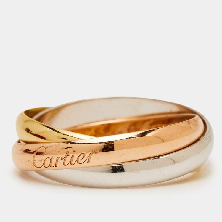 Pre Owned Cartier Trinity 18k Three Tone Gold Ring Small Model Size 51