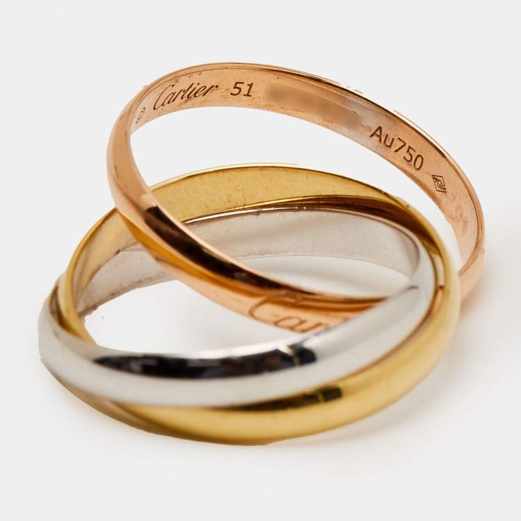 Pre Owned Cartier Trinity 18k Three Tone Gold Ring Small Model Size 51