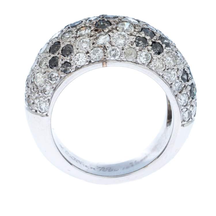 Pre Owned Cartier Black & White Diamonds 18k White Gold Pave Band Ring Size 51