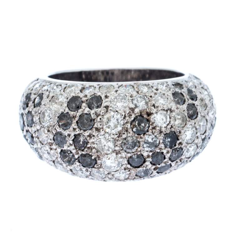 Pre Owned Cartier Black & White Diamonds 18k White Gold Pave Band Ring Size 51