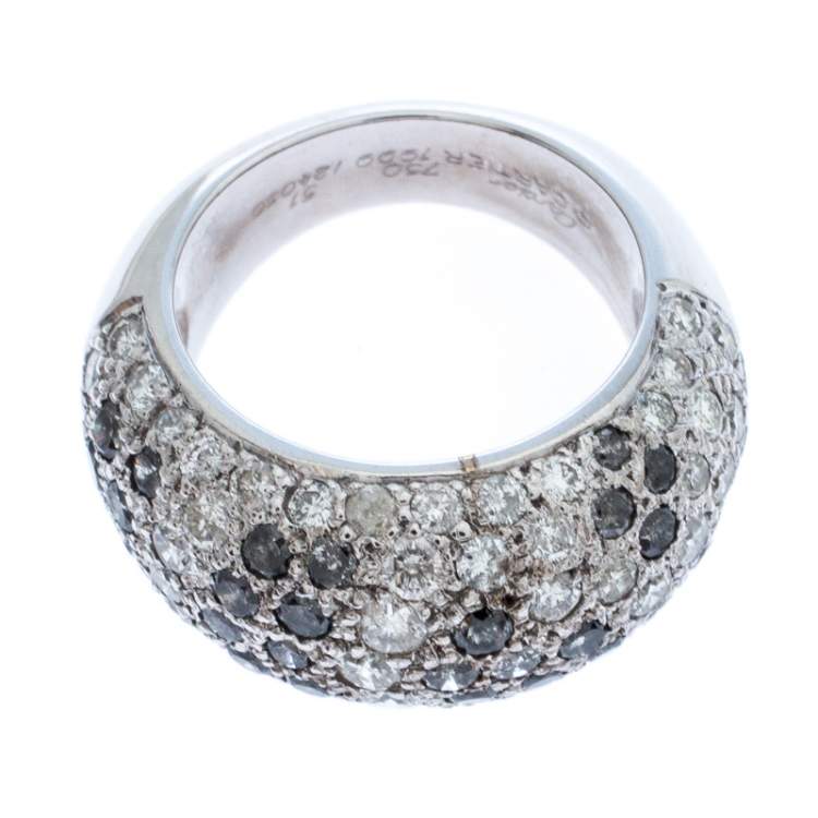 Pre Owned Cartier Black & White Diamonds 18k White Gold Pave Band Ring Size 51