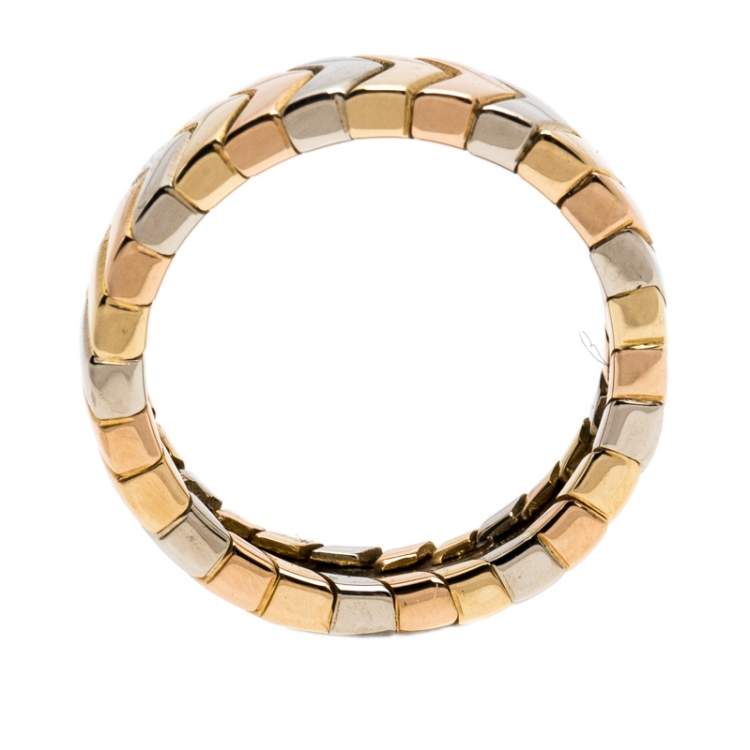 Pre Owned Cartier Chevron Three Tone 18K Gold Band Ring Size 51