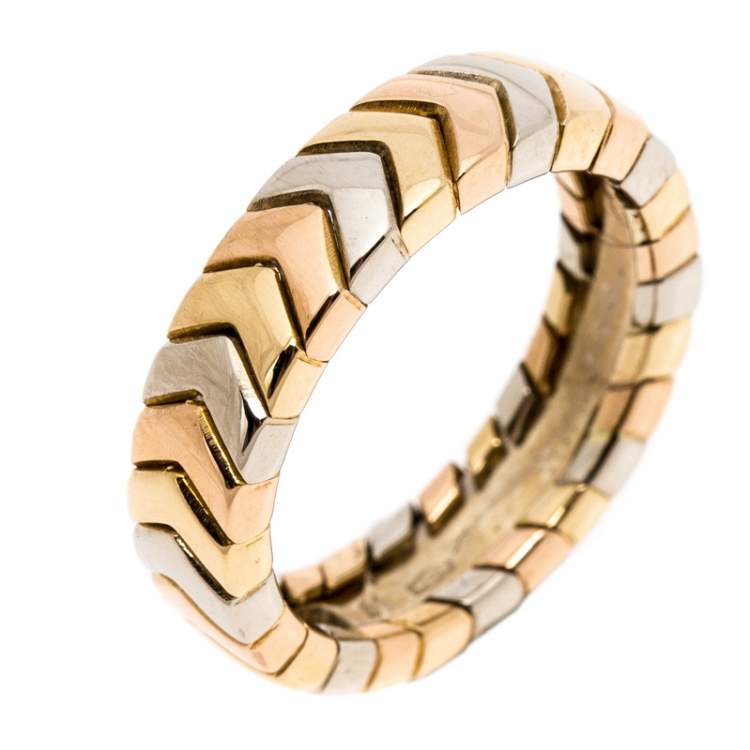 Pre Owned Cartier Chevron Three Tone 18K Gold Band Ring Size 51