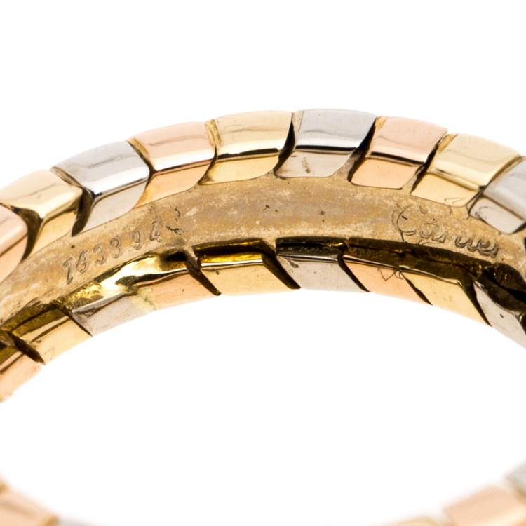 Pre Owned Cartier Chevron Three Tone 18K Gold Band Ring Size 51