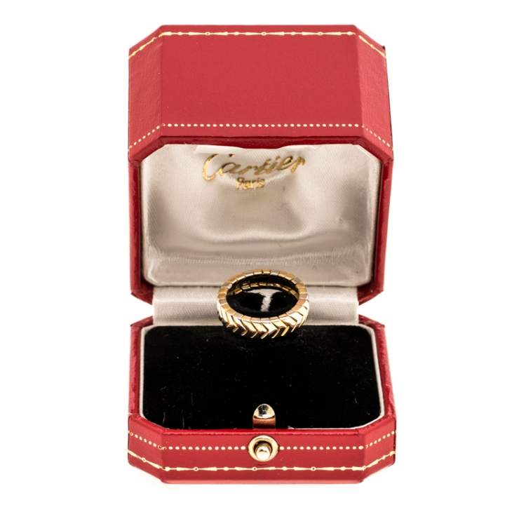 Pre Owned Cartier Chevron Three Tone 18K Gold Band Ring Size 51