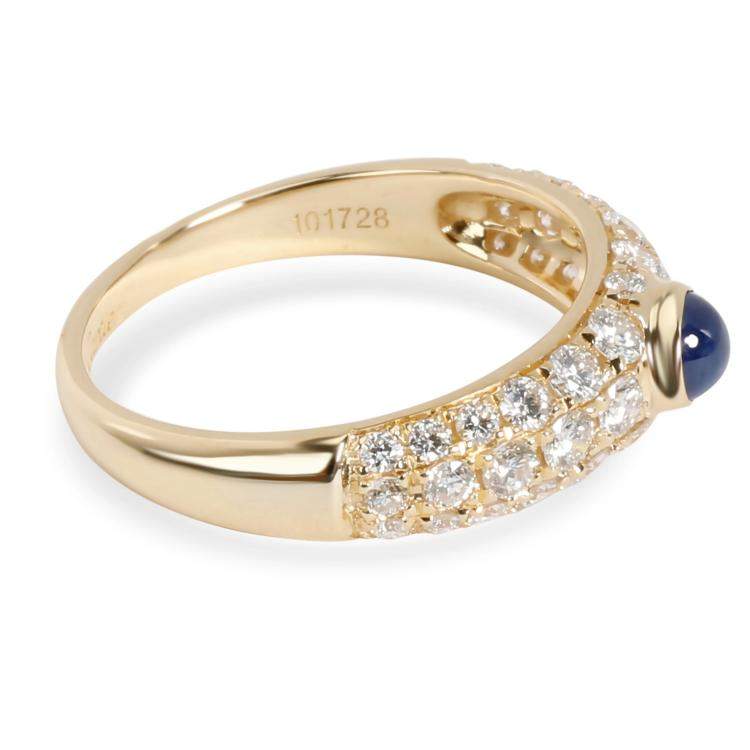 Pre Owned Cartier 18K Yellow Gold Cabochon Sapphire & Pave Diamond Ring Size 54.5