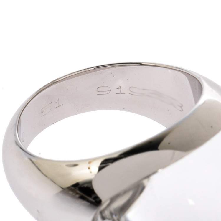 Pre Owned Cartier Myst Diamond 18K White Gold Dome Ring Size 51 