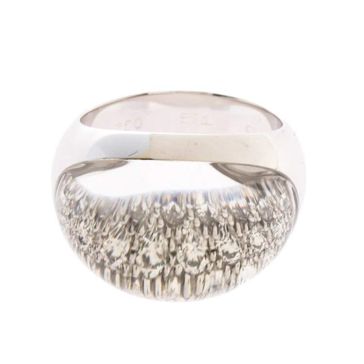 Pre Owned Cartier Myst Diamond 18K White Gold Dome Ring Size 51 