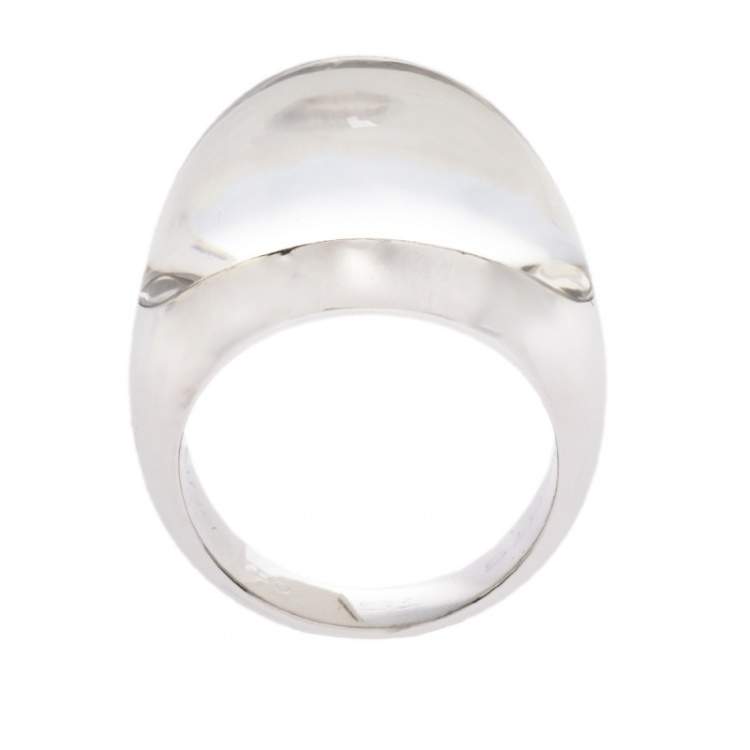 Pre Owned Cartier Myst Diamond 18K White Gold Dome Ring Size 51 