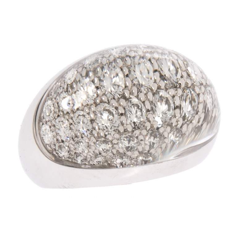 Pre Owned Cartier Myst Diamond 18K White Gold Dome Ring Size 51 