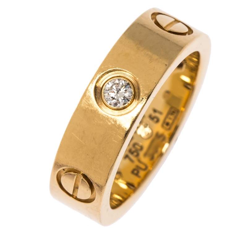 مملوكة مسبقًا Cartier Love 3 Diamond 18K Yellow Gold Band Ring Size 51