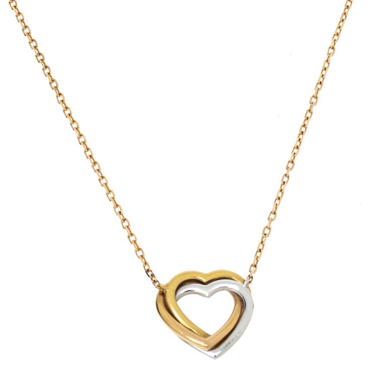 Pre Owned Cartier Trinity de Cartier Diamond Heart 18K Three Tone Gold Necklace 