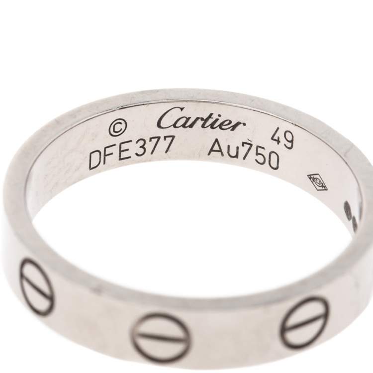 Pre Owned Cartier Love 18K White Gold Narrow Wedding Band Ring Size 49