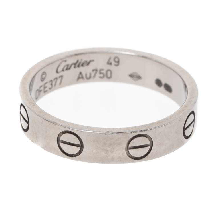 Pre Owned Cartier Love 18K White Gold Narrow Wedding Band Ring Size 49