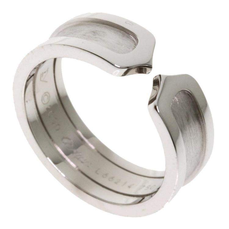 Pre Owned Cartier Double C de Cartier 18K White Gold Ring Size 53