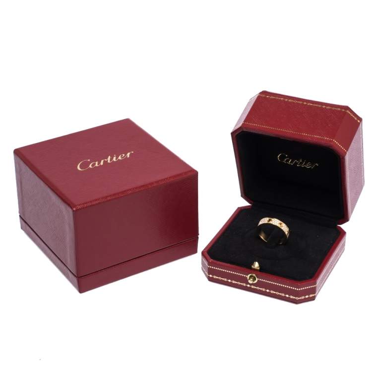 Pre Owned Cartier Love Diamond 18K Rose Gold Wedding Band Ring EU 54