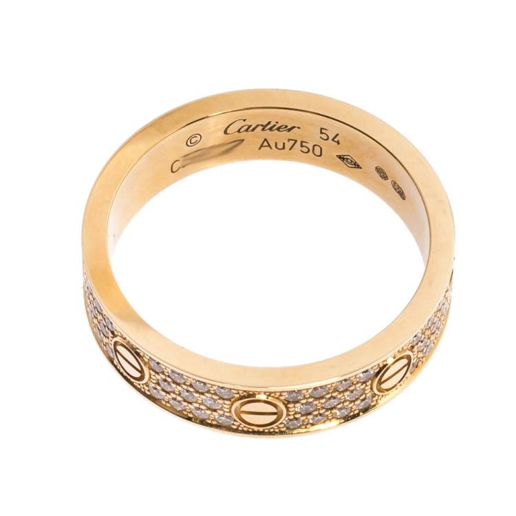 Pre Owned Cartier Love Diamond 18K Rose Gold Wedding Band Ring EU 54