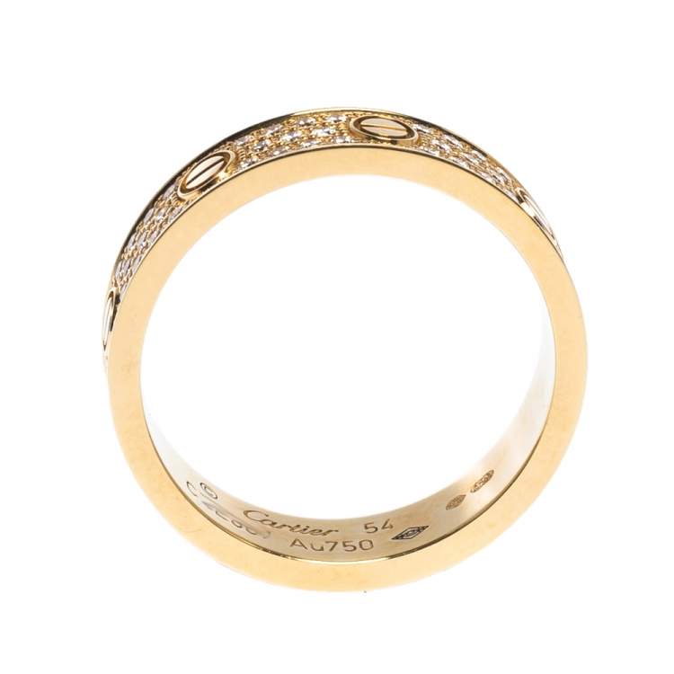 Pre Owned Cartier Love Diamond 18K Rose Gold Wedding Band Ring EU 54