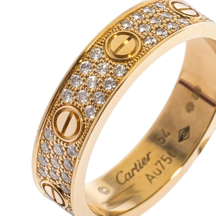 Pre Owned Cartier Love Diamond 18K Rose Gold Wedding Band Ring EU 54