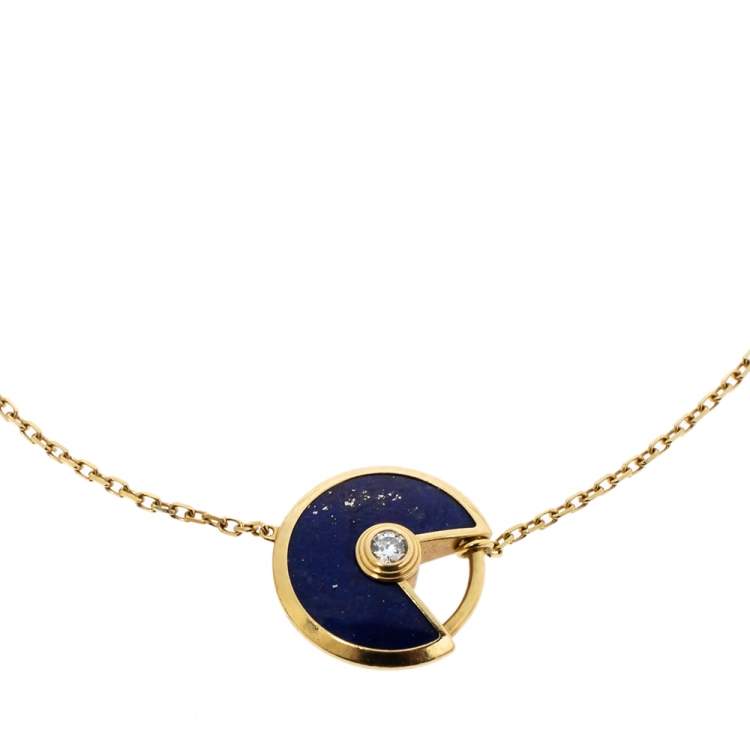 Pre Owned Cartier Amulette de Cartier Diamond & Lapis Lazuli Yellow Gold Bracelet