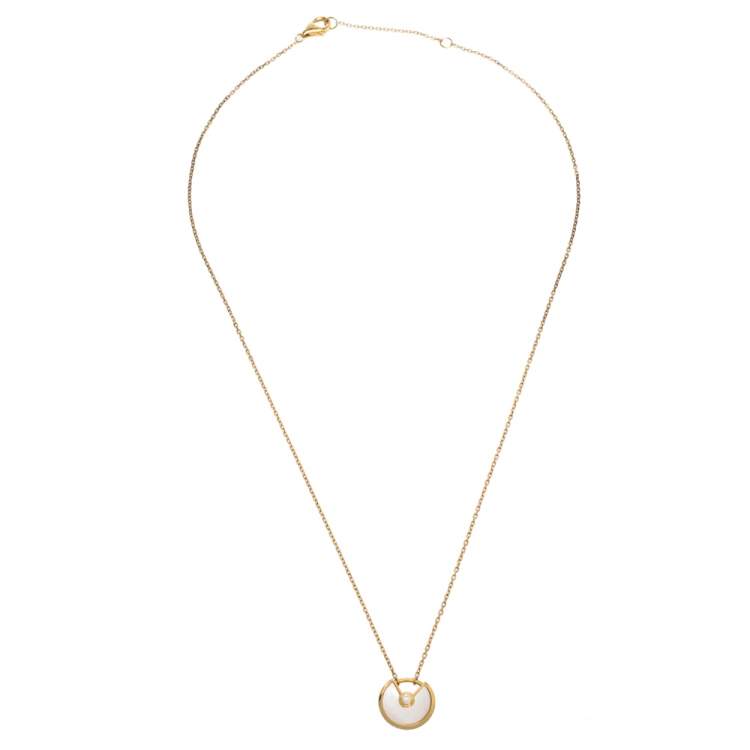 Pre Owned Cartier Amulette De Cartier Mother of Pearl Diamond 18K Yellow Gold Necklace XS