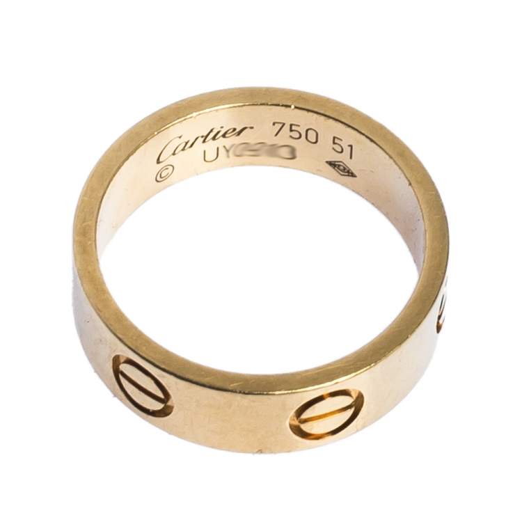 Pre Owned Cartier Love 18K Yellow Gold Band Ring Size 51