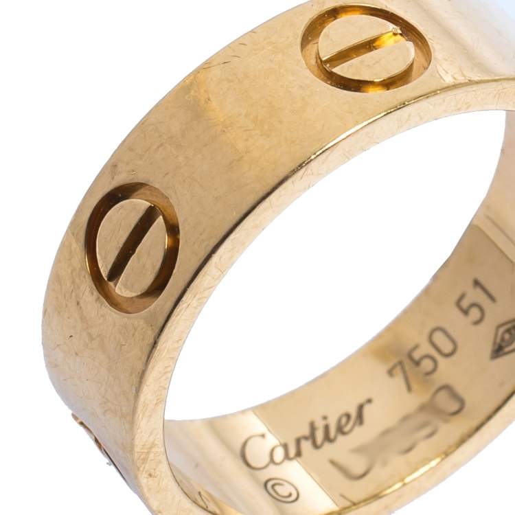 Pre Owned Cartier Love 18K Yellow Gold Band Ring Size 51