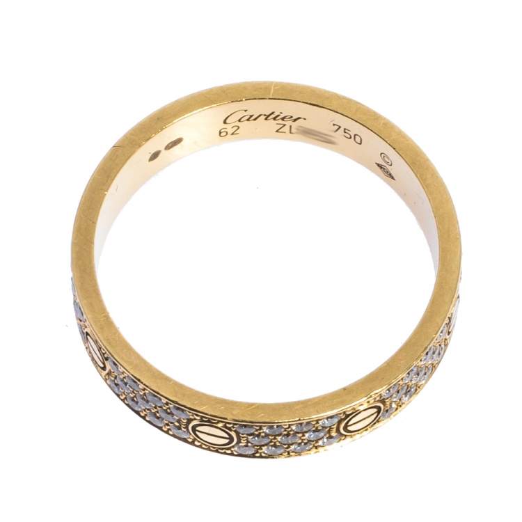 Pre Owned Cartier Love Pave Diamond 18K Yellow Gold Wedding Band Ring Size 62