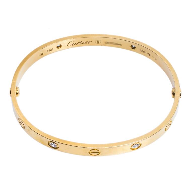 Pre Owned Cartier Love 4 Diamonds 18K Yellow Gold Bracelet 18