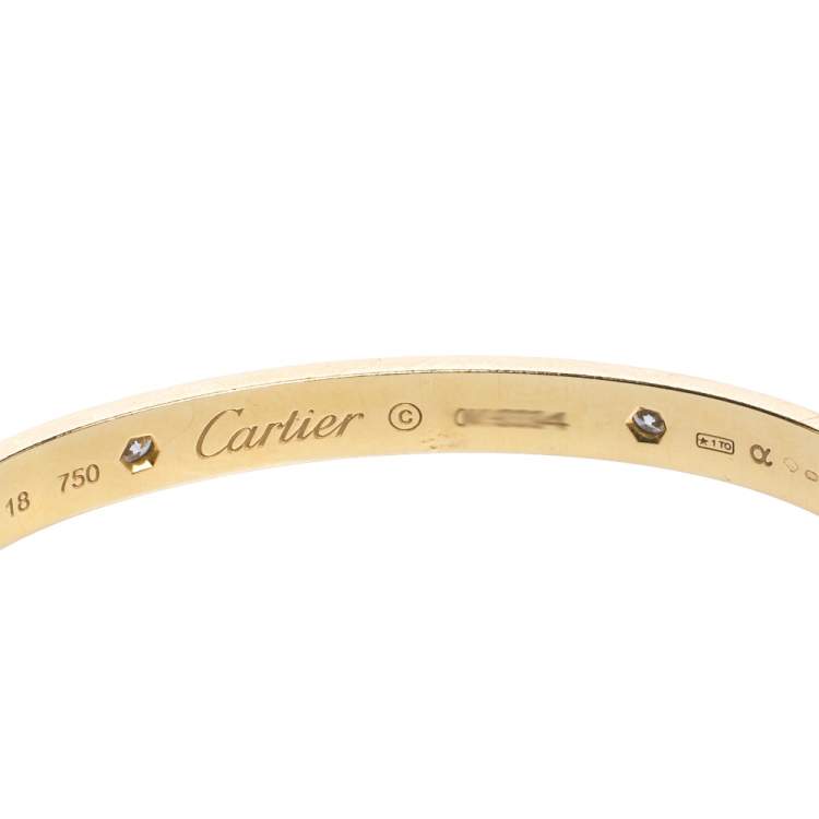 Pre Owned Cartier Love 4 Diamonds 18K Yellow Gold Bracelet 18
