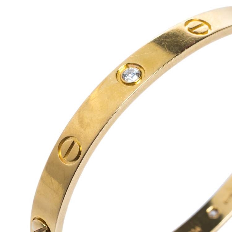 Pre Owned Cartier Love 4 Diamonds 18K Yellow Gold Bracelet 18